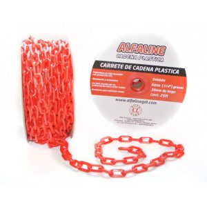 Cadena roja 25mts grosor 6mm, largo 39mm, ancho 20mm